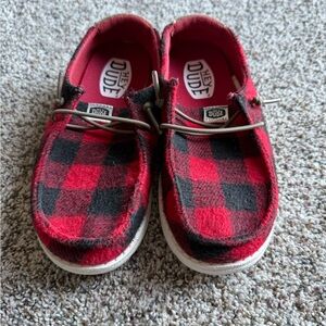 Hey Dude Kids Plaid Red and Black Shoes